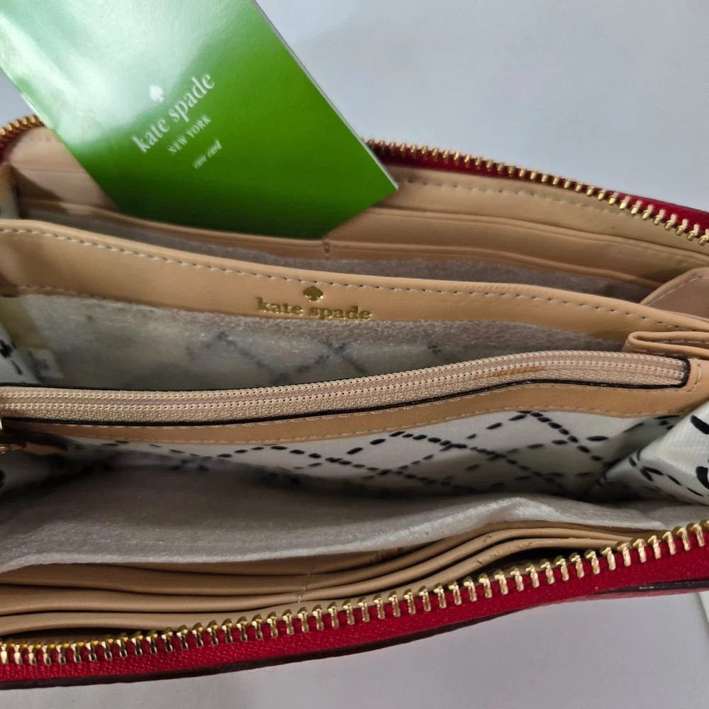 Kate Spade Wallet Persimmon Red Pebbled Leather Zip Around NWT *Flaw*  #1147